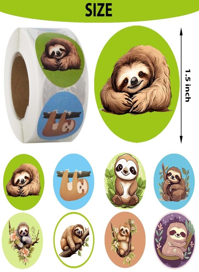 PIBIPAID 500 Pcs Sloth Animal Party Roll Stickers,Sloth Birthday Party Favors Supplies Decorations Goodie Bag Stuffers Prize Labels - Image 2